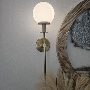 Modern Brass Wall Sconce with White Globe